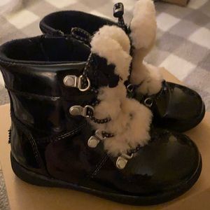 UGG T AGER patent leather boots.